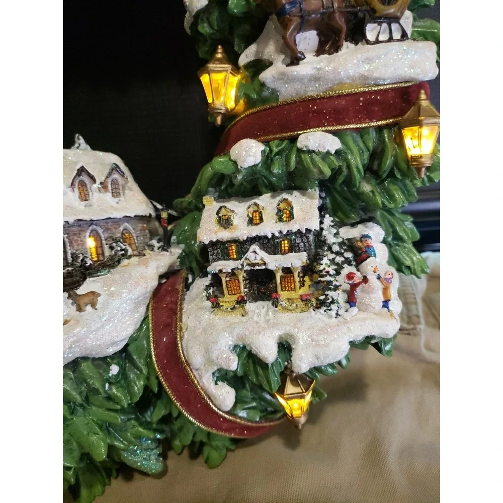 2005 Thomas Kincaide Christmas Village Wreath Hamilton Lighted 16